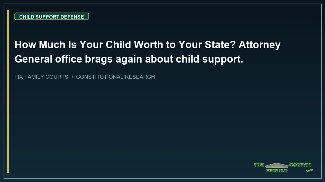 How Much Is Your Child Worth to Your State? Attorney General office brags again about child support.