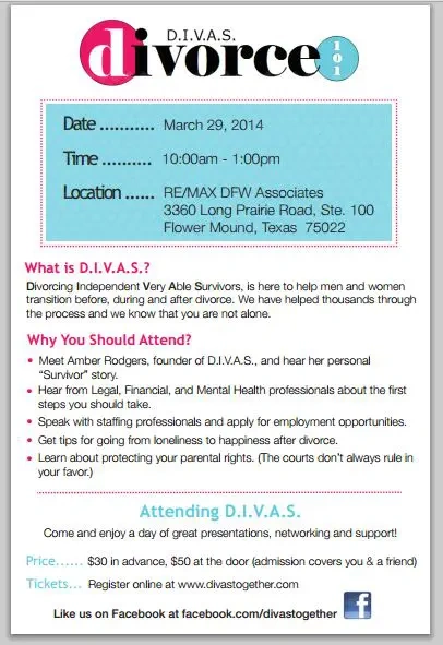 D.I.V.A.S. Divorce 101 Workshop Flyer - Flower Mound Texas