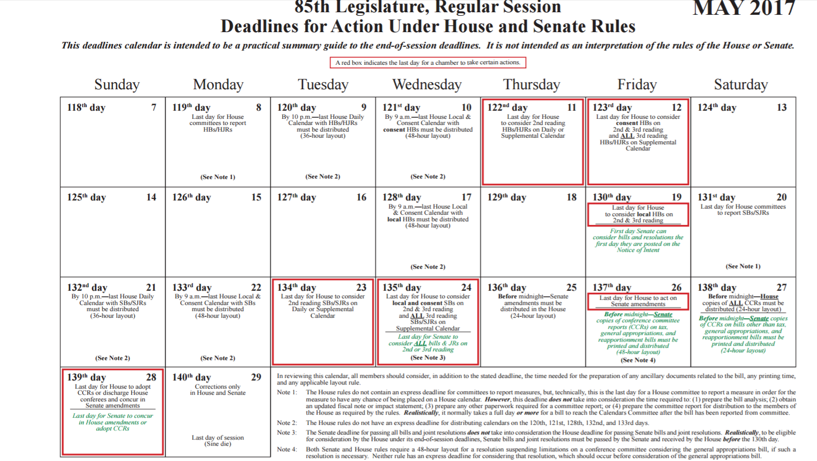 Legislative Deadlines 85th Texas